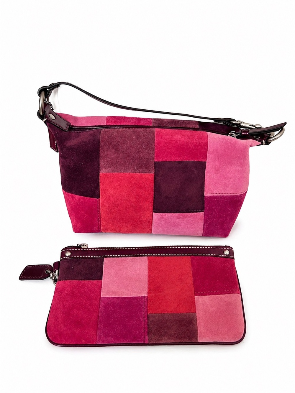 Rare Y2K Coach Patchwork Suede Mini Bag & Wristlet Set/Bundle